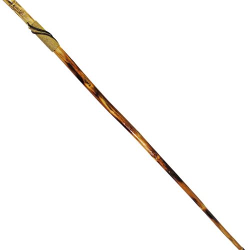 Hand-carved wolf head walking stick, weather-resistant, rope wrapped, metal tip