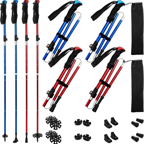 Adjustable aluminum collapsible trekking poles pack, EVA grip, anti-shock system, carry bag